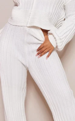 PRETTYLITTLETHING Plus Cream Ribbed Wide Leg Knitted Pants