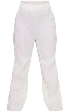 PRETTYLITTLETHING Plus Cream Ribbed Wide Leg Knitted Pants