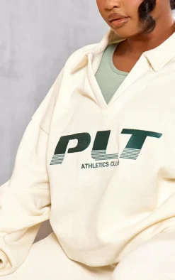 PRETTYLITTLETHING Plus Cream Athletics Club Embroidered Sweatshirt