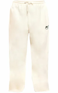 PRETTYLITTLETHING Plus Cream Athletics Club Embroidered Wide Leg Sweatpants
