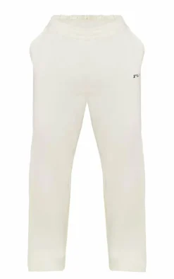 PRETTYLITTLETHING Plus Cream Contrast Embroidery Low Rise Wide Leg Sweatpants