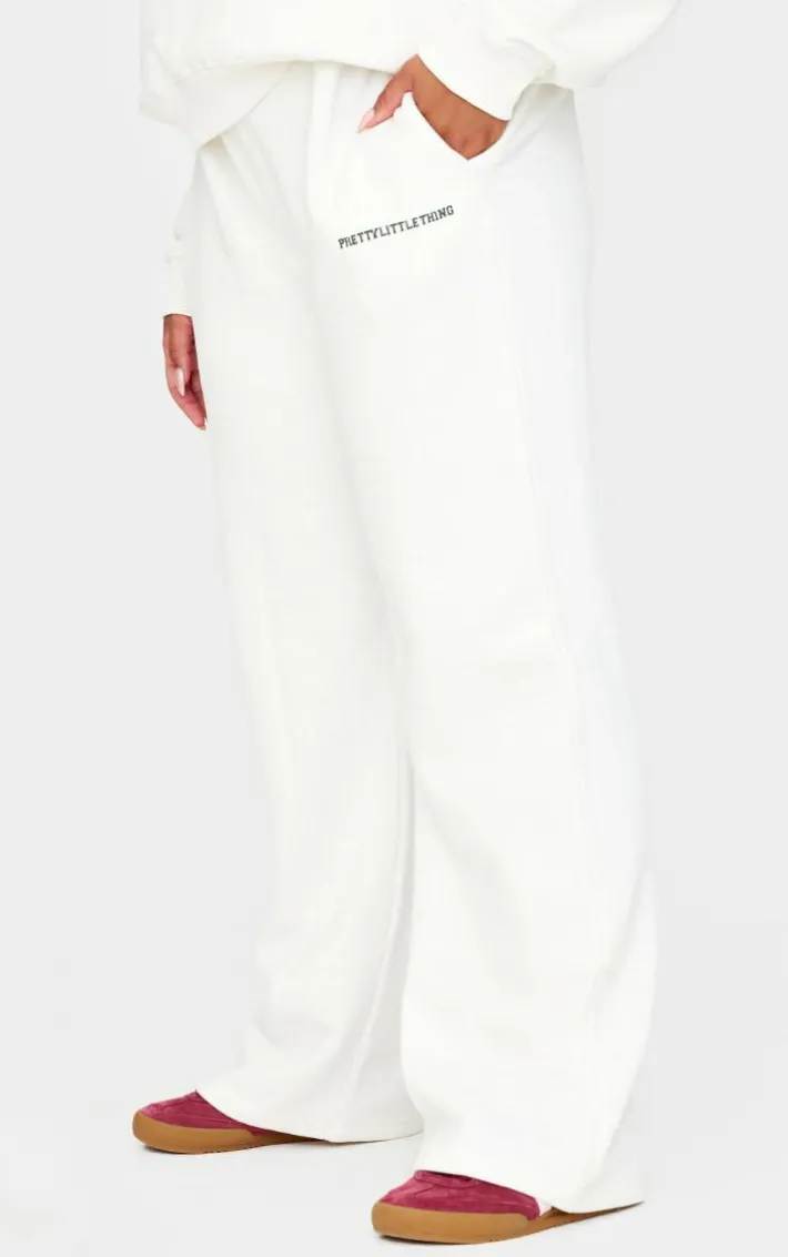 PRETTYLITTLETHING Plus Cream Contrast Print Wide Leg Sweatpants