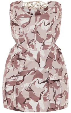PRETTYLITTLETHING Plus Grey Camo Printed Corset Bodycon Dress