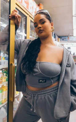 PRETTYLITTLETHING Plus Grey Washed Badge Detail Corset Top