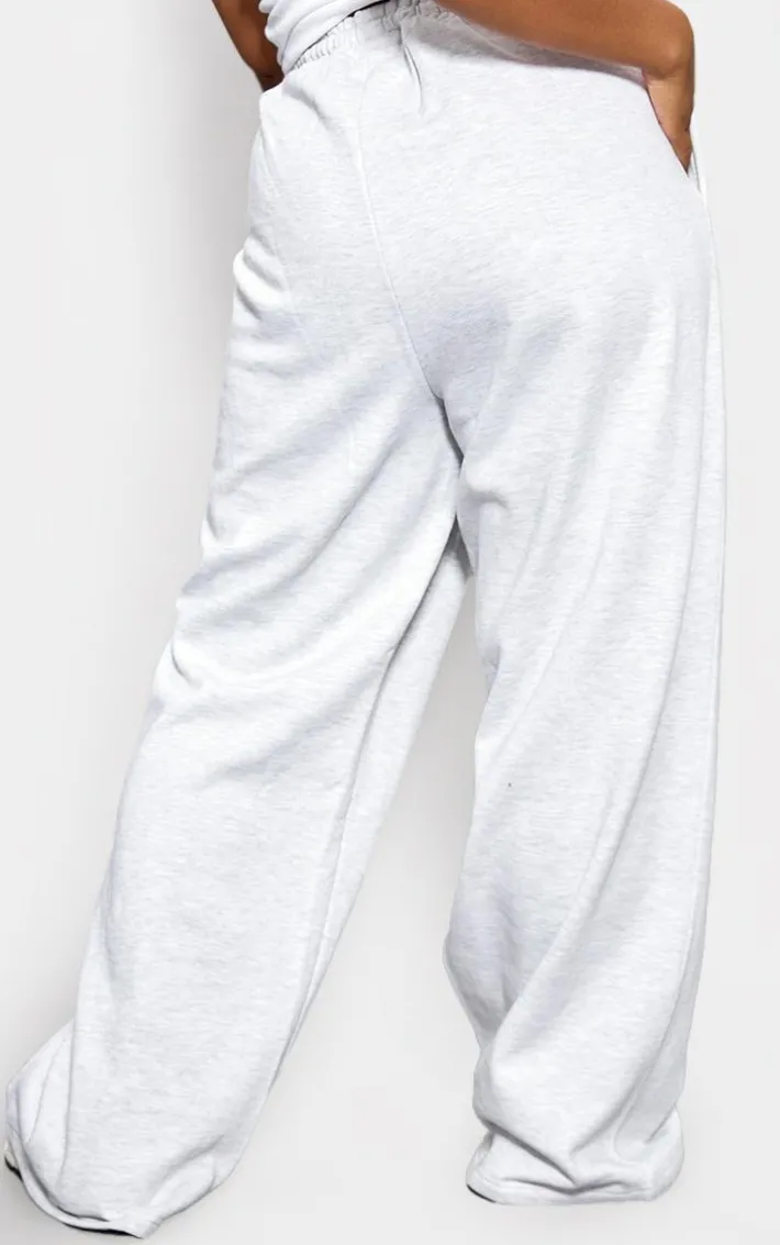 PRETTYLITTLETHING Plus Grey Premium Embroidered Wide Leg Oversized Sweatpants