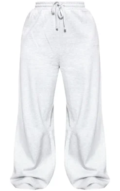 PRETTYLITTLETHING Plus Grey Premium Embroidered Wide Leg Oversized Sweatpants