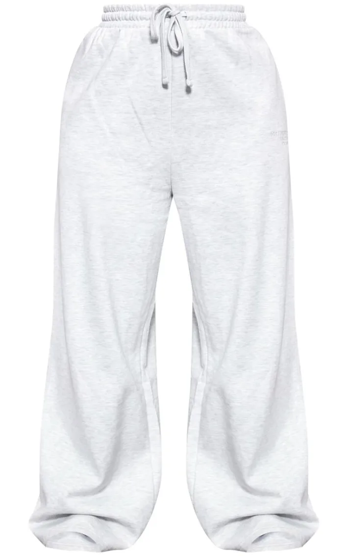 PRETTYLITTLETHING Plus Grey Premium Embroidered Wide Leg Oversized Sweatpants