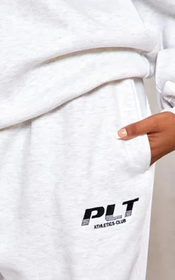 PRETTYLITTLETHING Plus Grey Athletics Club Embroidered Wide Leg Sweatpant
