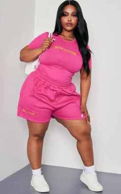 PRETTYLITTLETHING Plus Hot Pink Short Sleeve Bodysuit