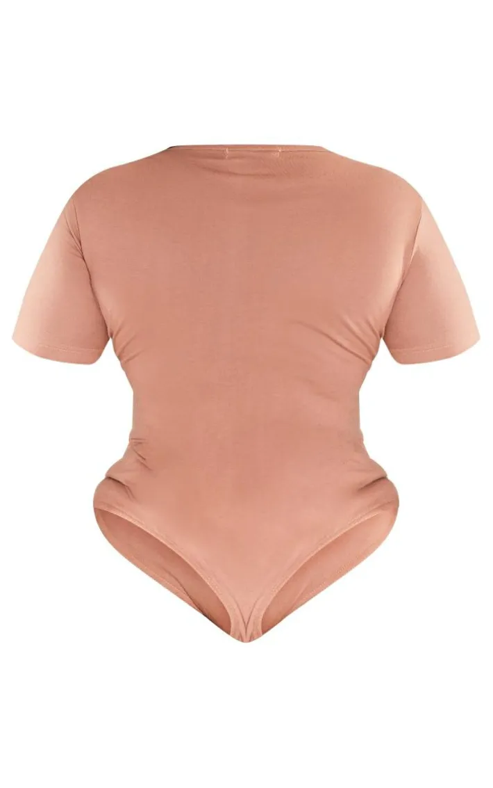 PRETTYLITTLETHING Plus Mocha Short Sleeve Bodysuit