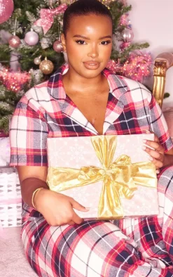 PRETTYLITTLETHING Plus Navy Checked Short Sleeve Pajama Shirt