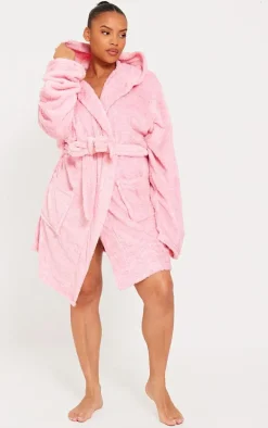 PRETTYLITTLETHING Plus Pink Fluffy Bath Robe