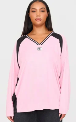 PRETTYLITTLETHING Plus Pink Studio Mode Short Sleeve Football T-shirt