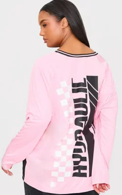 PRETTYLITTLETHING Plus Pink Studio Mode Short Sleeve Football T-shirt