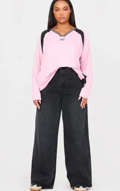 PRETTYLITTLETHING Plus Pink Studio Mode Short Sleeve Football T-shirt