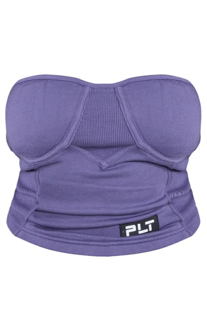 PRETTYLITTLETHING Plus Purple Washed Badge Detail Corset Top
