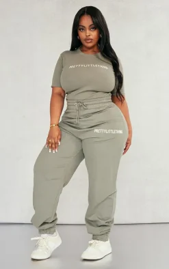 PRETTYLITTLETHING Plus Sage Khaki High Waisted Cuffed Sweatpants