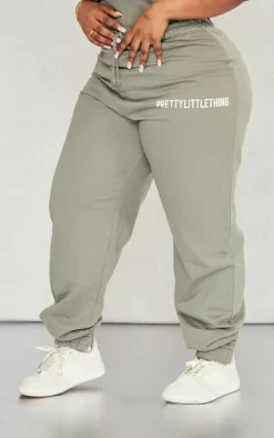 PRETTYLITTLETHING Plus Sage Khaki High Waisted Cuffed Sweatpants
