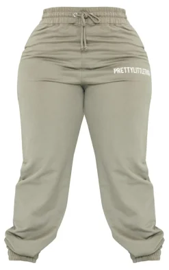 PRETTYLITTLETHING Plus Sage Khaki High Waisted Cuffed Sweatpants