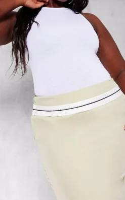 PRETTYLITTLETHING Plus Sage Green Contrast Foldover Waistband Maxi Skirt