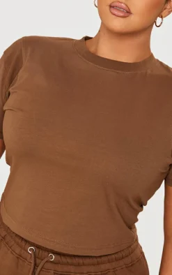 PRETTYLITTLETHING Plus Taupe Embroidered Rib Panel T Shirt