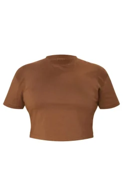 PRETTYLITTLETHING Plus Taupe Embroidered Rib Panel T Shirt