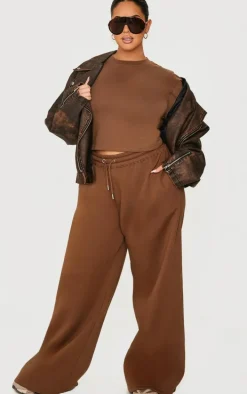 PRETTYLITTLETHING Plus Taupe Embroidered Wide Leg Sweatpants