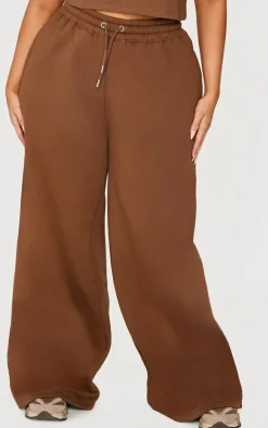 PRETTYLITTLETHING Plus Taupe Embroidered Wide Leg Sweatpants