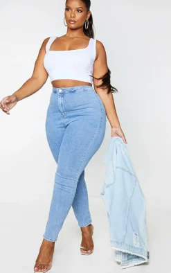 PRETTYLITTLETHING Plus Vintage Wash Disco Skinny Jeans