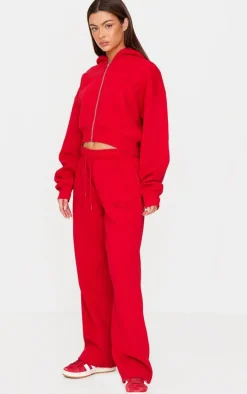 PRETTYLITTLETHING Red Borg Graphic Zip Up Hoodie