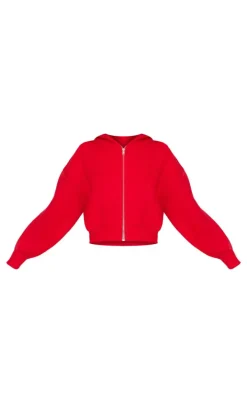 PRETTYLITTLETHING Red Borg Graphic Zip Up Hoodie