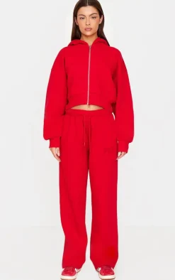 PRETTYLITTLETHING Red Borg Graphic Wide Leg Sweatpants