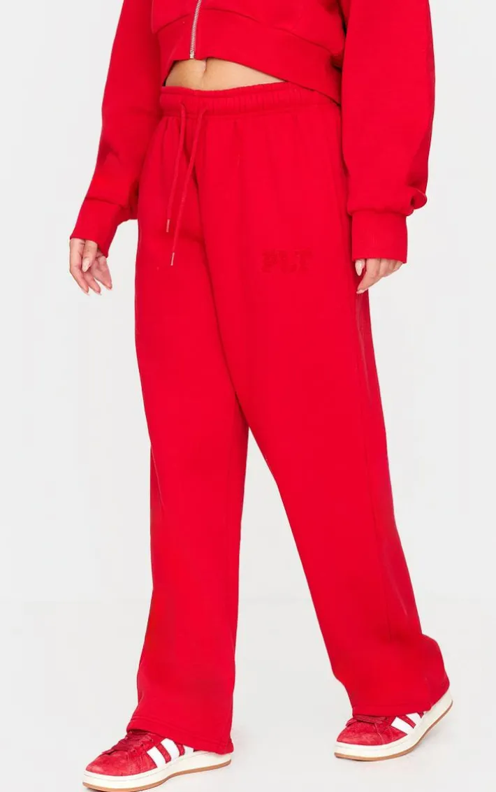 PRETTYLITTLETHING Red Borg Graphic Wide Leg Sweatpants