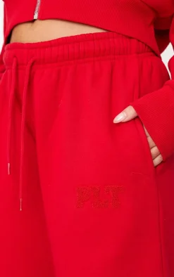 PRETTYLITTLETHING Red Borg Graphic Wide Leg Sweatpants