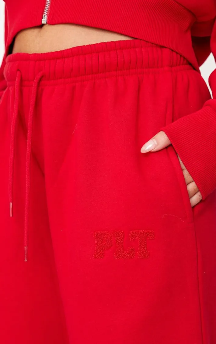 PRETTYLITTLETHING Red Borg Graphic Wide Leg Sweatpants