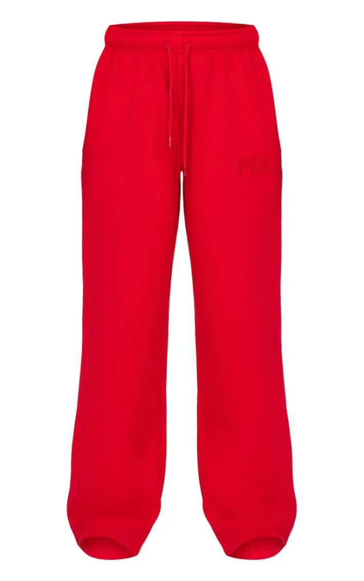 PRETTYLITTLETHING Red Borg Graphic Wide Leg Sweatpants