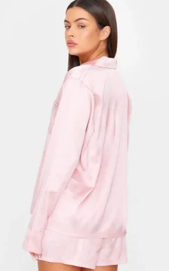 PRETTYLITTLETHING Rose Gold Satin Short Pj Set
