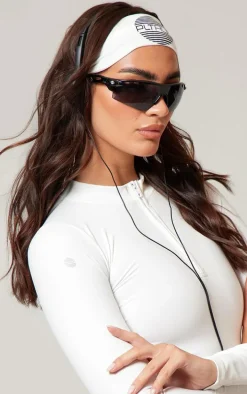 PRETTYLITTLETHING RUN Black Cut Out Sporty Sunglasses