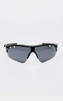 PRETTYLITTLETHING RUN Black Cut Out Sporty Sunglasses