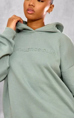 PRETTYLITTLETHING Sage Athletics Club Embossed Graphic Oversized Hoodie