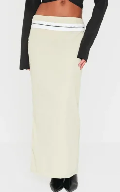 PRETTYLITTLETHING Sage Contrast Foldover Waistband Maxi Skirt