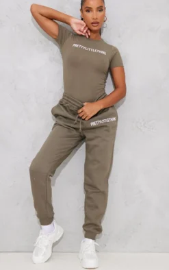PRETTYLITTLETHING Sage Khaki Prettylittlething High Waist Cuffed Sweatpant