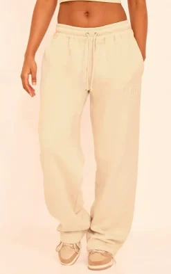 PRETTYLITTLETHING Sand Embroidered Wide Leg Sweatpants
