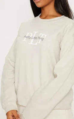 PRETTYLITTLETHING Sand Graphic Oversized Fit Sweatshirt