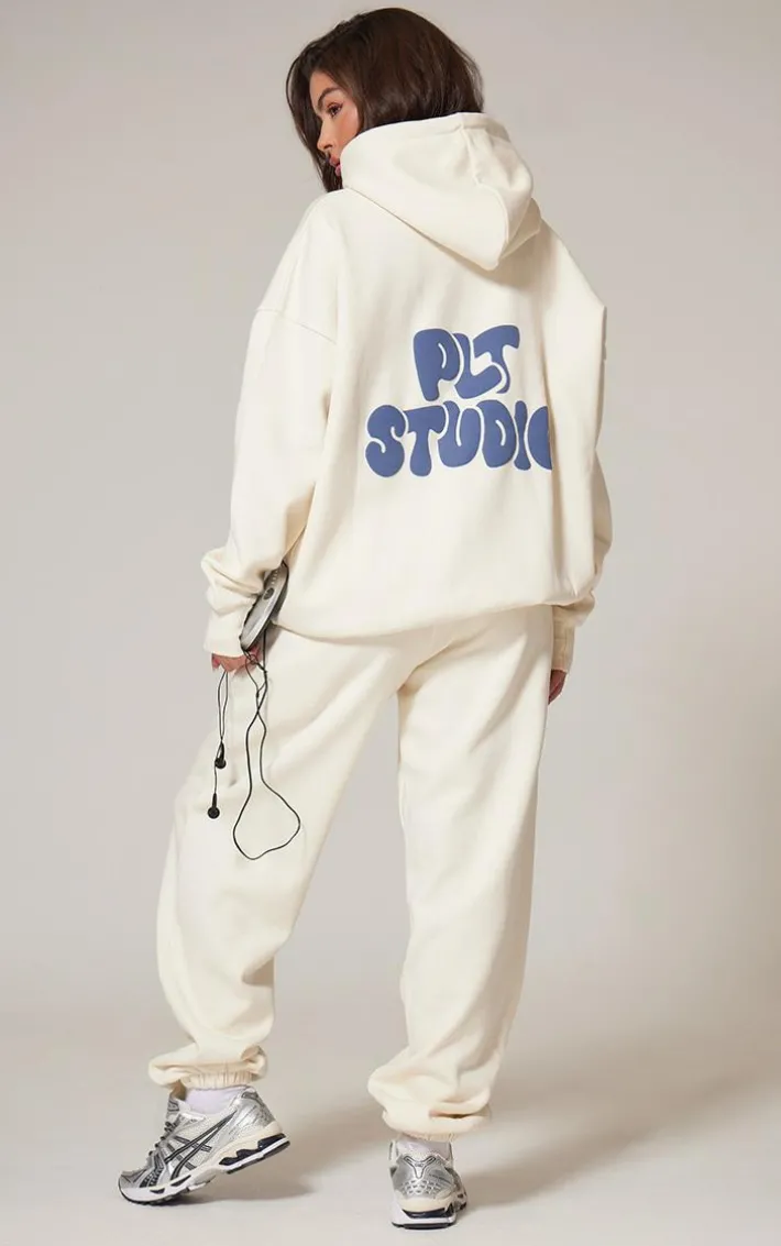 PRETTYLITTLETHING Sand Premium Studio Print Oversized Hoodie