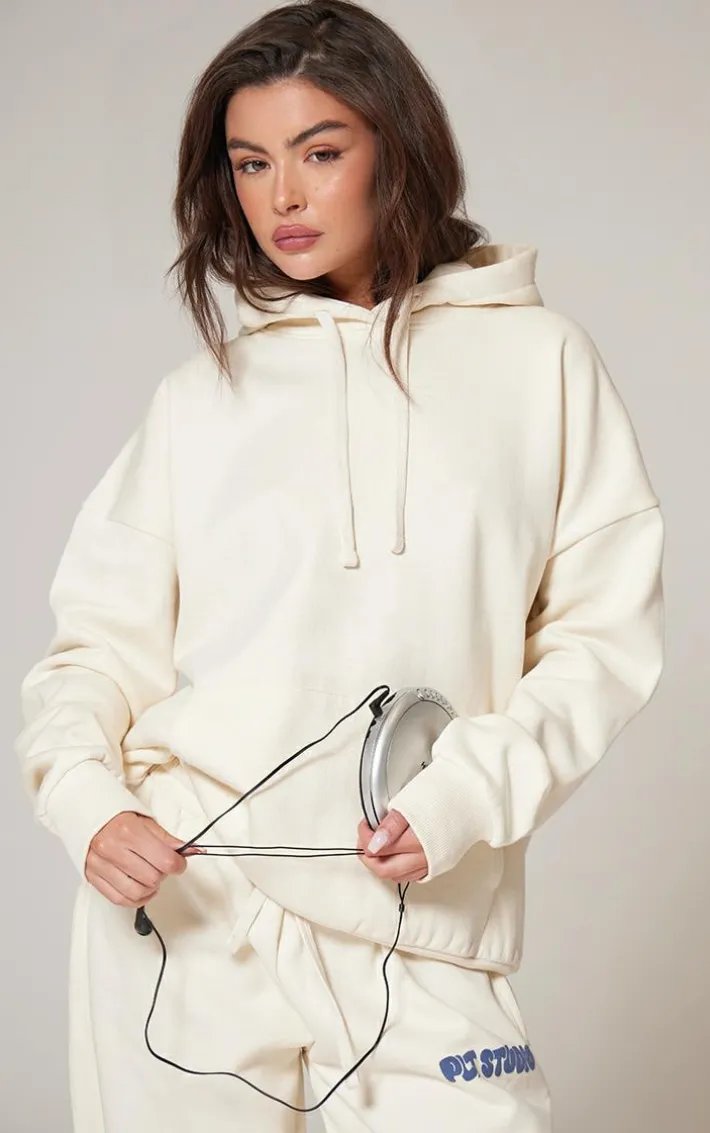 PRETTYLITTLETHING Sand Premium Studio Print Oversized Hoodie