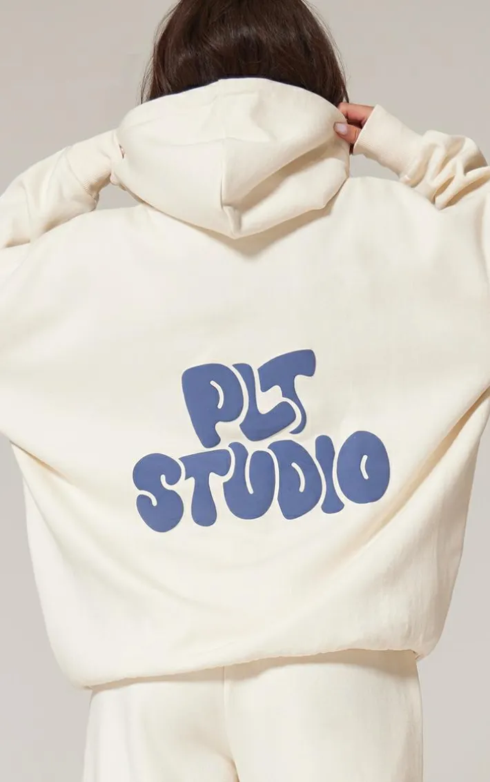 PRETTYLITTLETHING Sand Premium Studio Print Oversized Hoodie