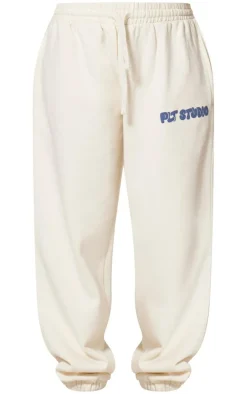 PRETTYLITTLETHING Sand Premium Studio Print Cuffed Sweatpants