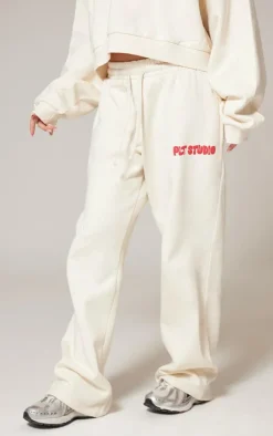 PRETTYLITTLETHING Sand Premium Studio Print Straight Leg Sweatpants