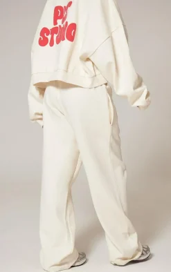 PRETTYLITTLETHING Sand Premium Studio Print Straight Leg Sweatpants